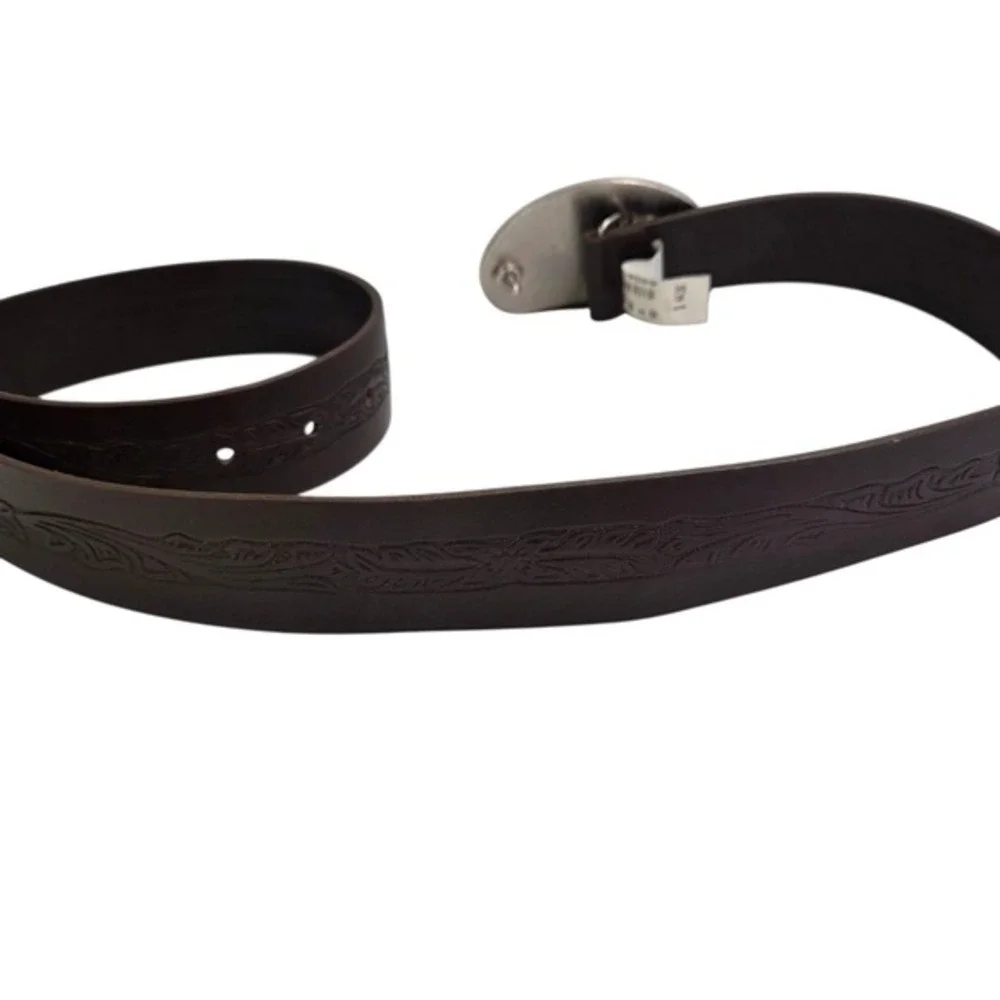 Abercrombie Fitch Brown‎ Tooled Leather Rhinestone Oval Buckle Italy Belt Size M